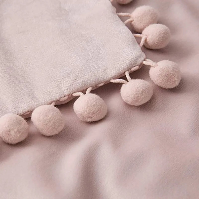 Velvet Pompom Throw Pillow Cover