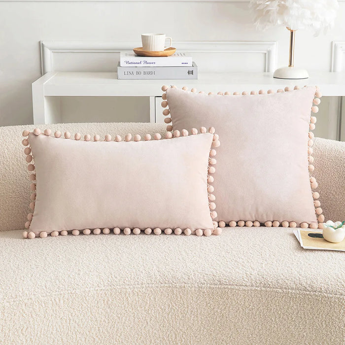 Velvet Pompom Throw Pillow Cover